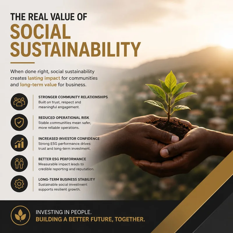 The business value of social sustainability: stronger community relationships, reduced operational risk, increased investor confidence, better ESG performance and long-term business stability